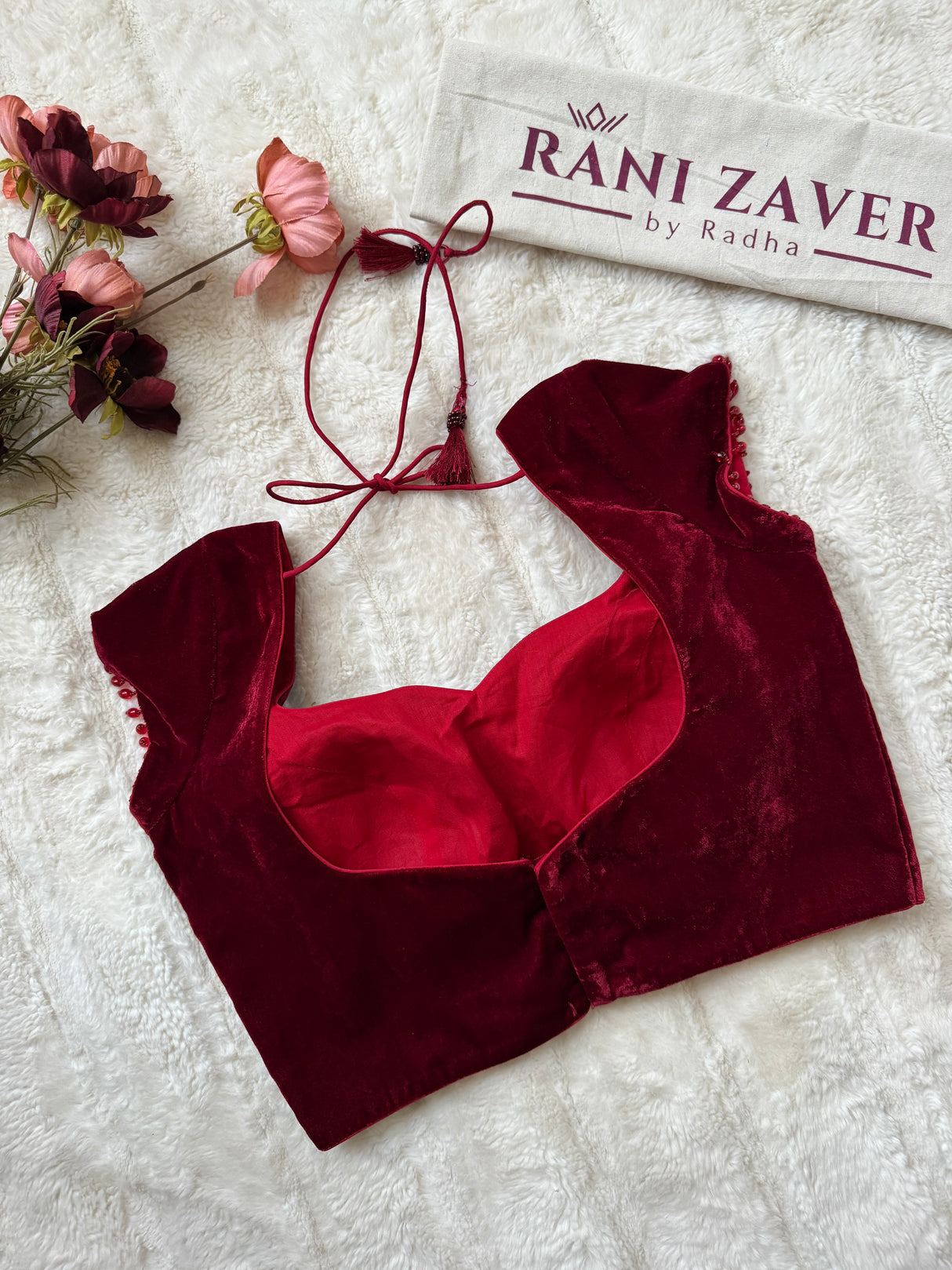 Burgundy Red Velvet Mega Sleeves Blouse 36 38