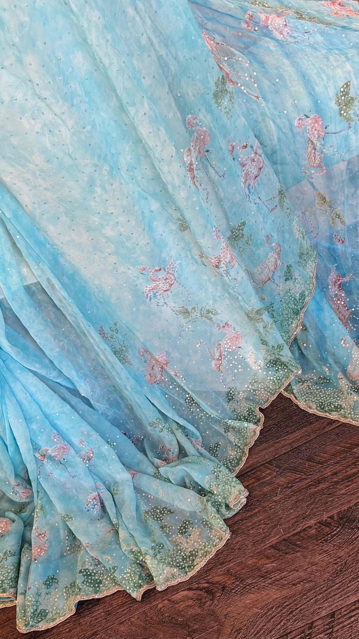 Georgette Blue Swans Design