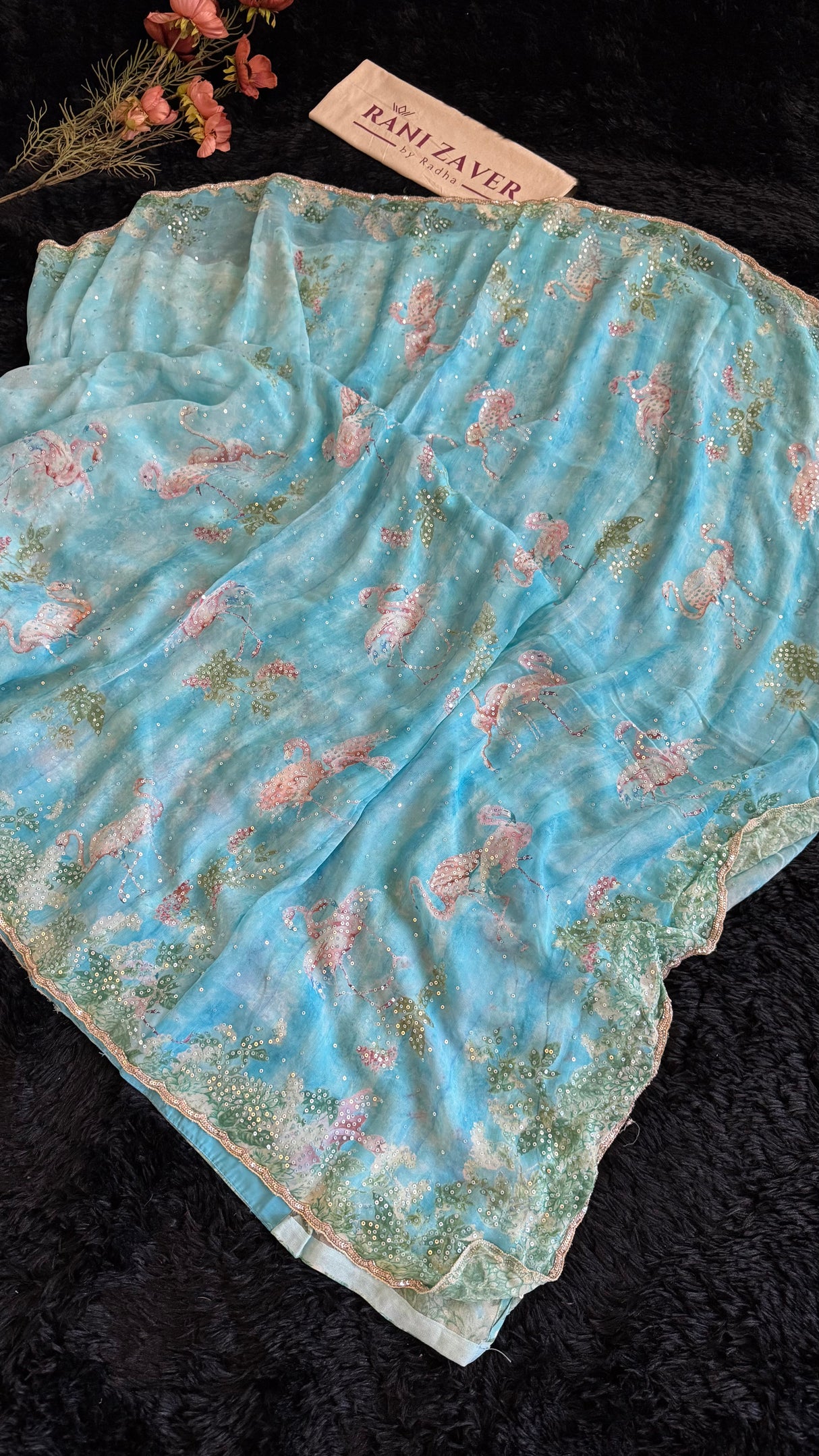 Georgette Blue Swans Design