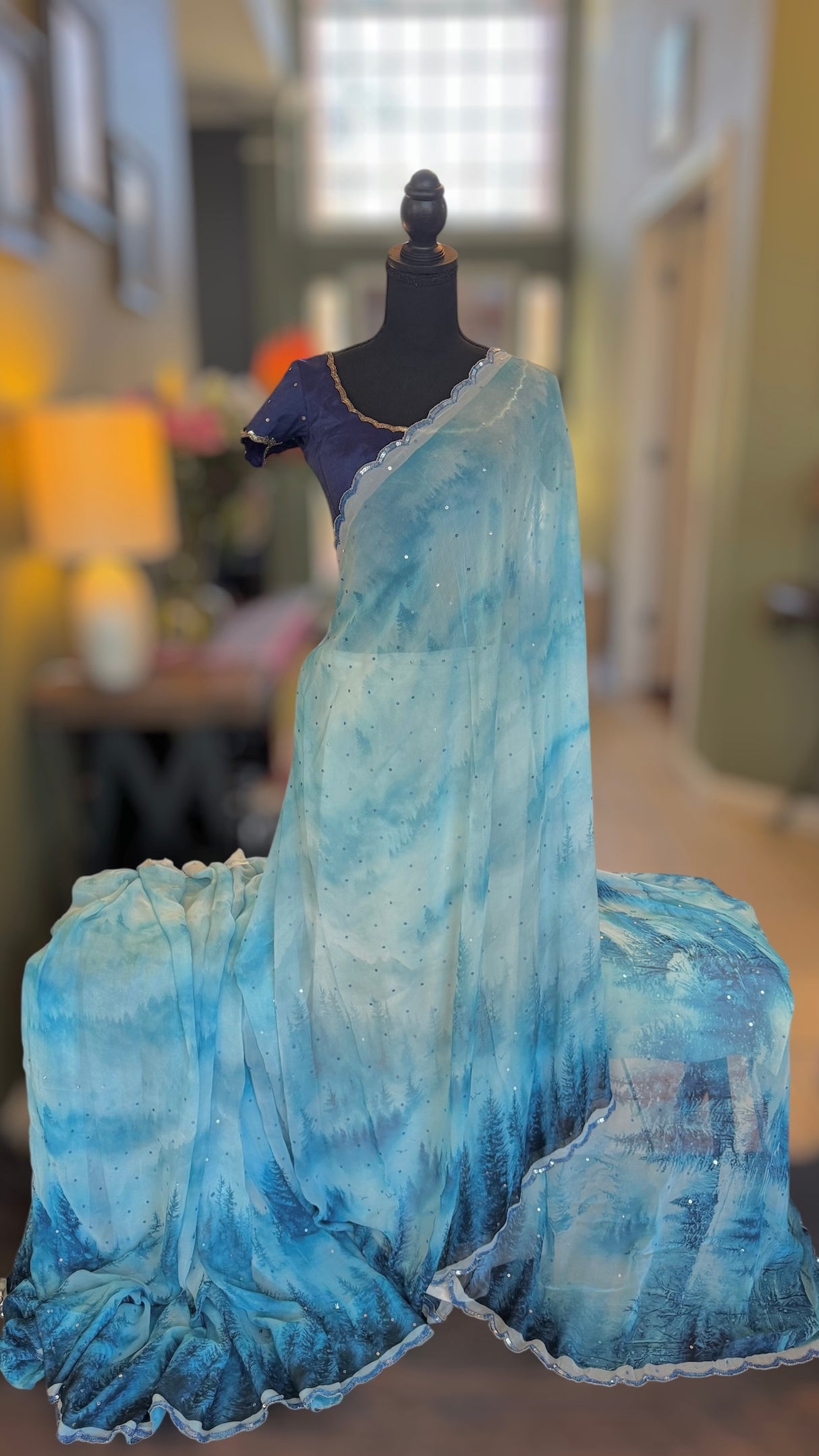 Georgette Blue Winter Design