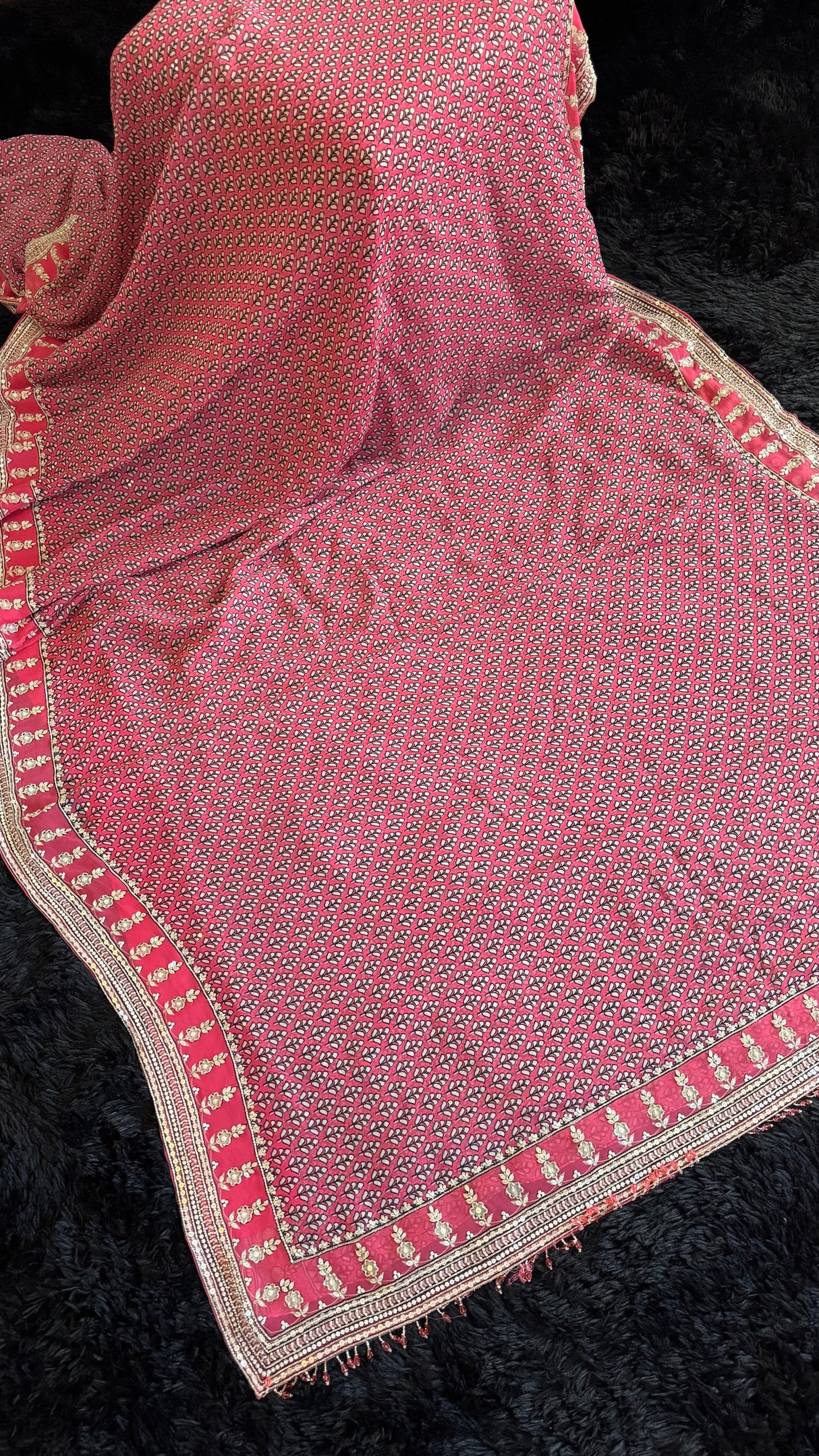 Georgette Salmon Ajrak Print Kareena Kapoor Saree