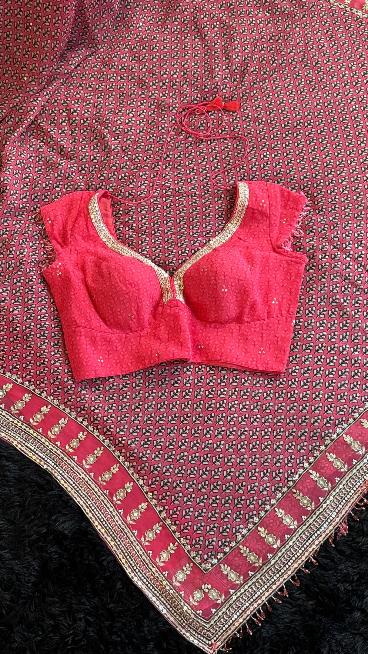 Georgette Salmon Ajrak Print Kareena Kapoor Saree