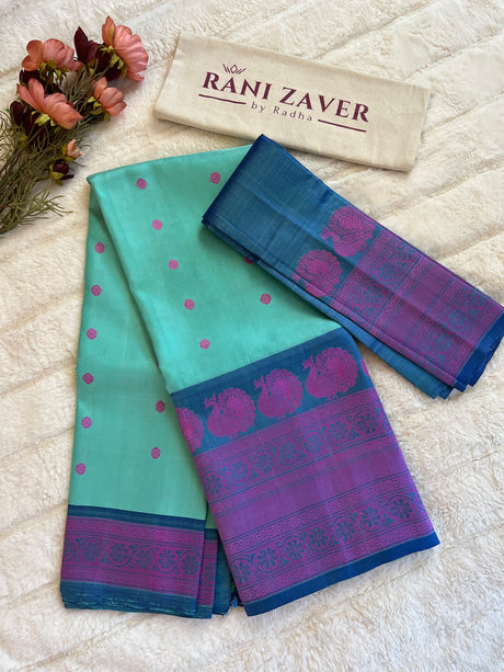 Turquoise Silk Thread No Zari Gadwal Handloom Pure Silk