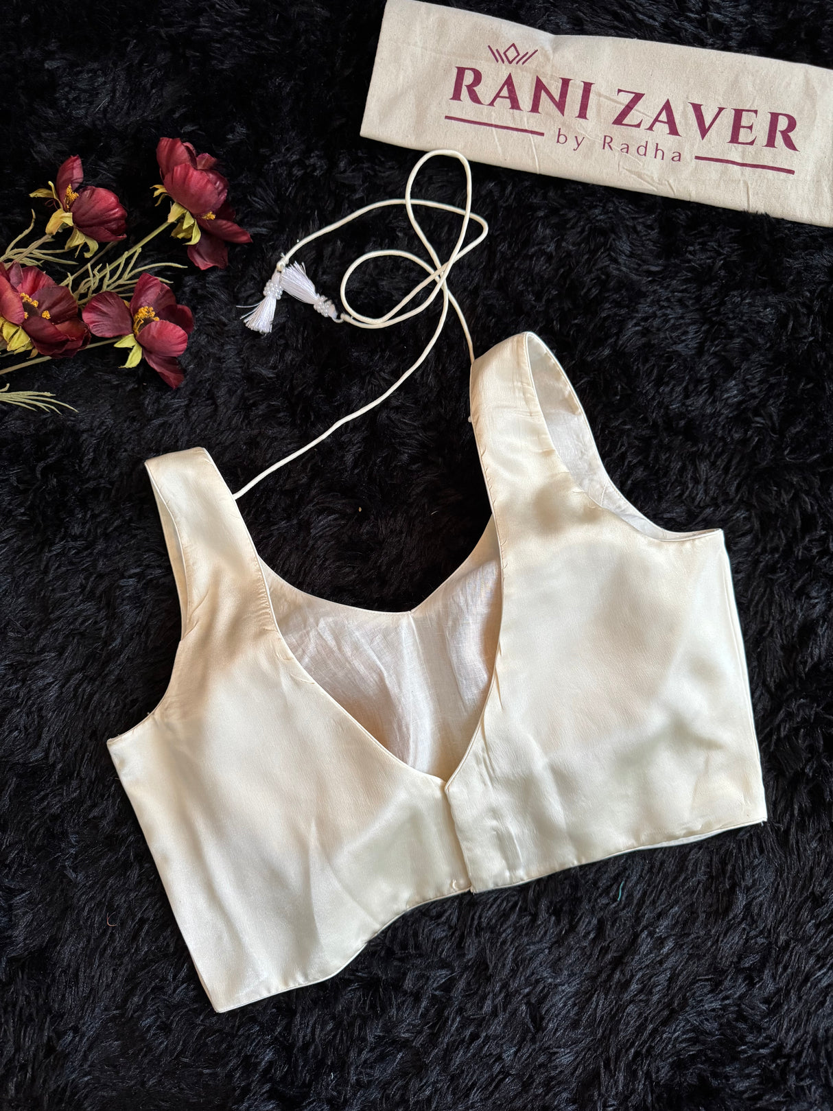 Ivory Satin Sleeveless V neck Blouse 38