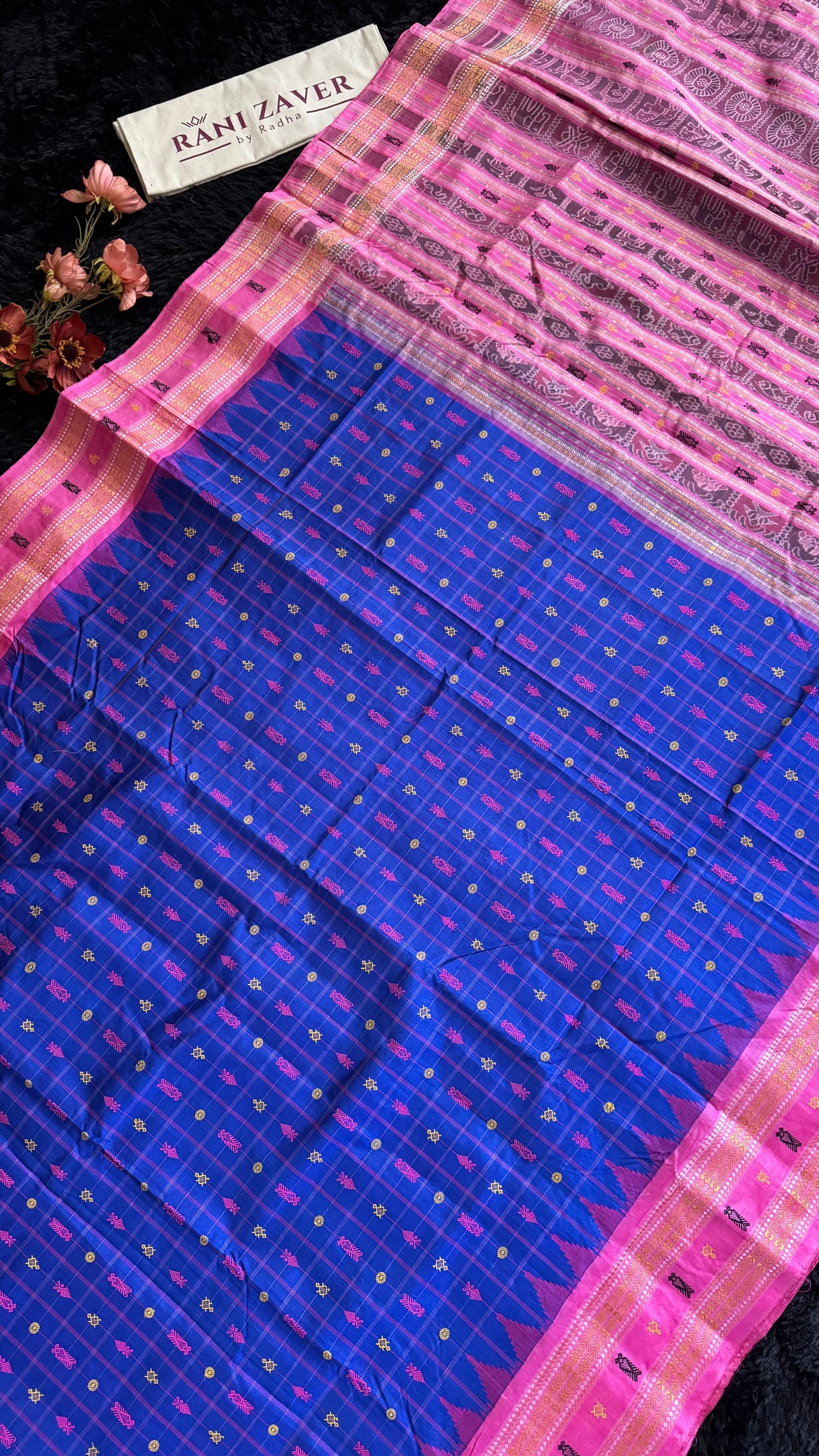 Sambalpuri Double Ikkat Hazaar butti Royal Blue Hot Pink