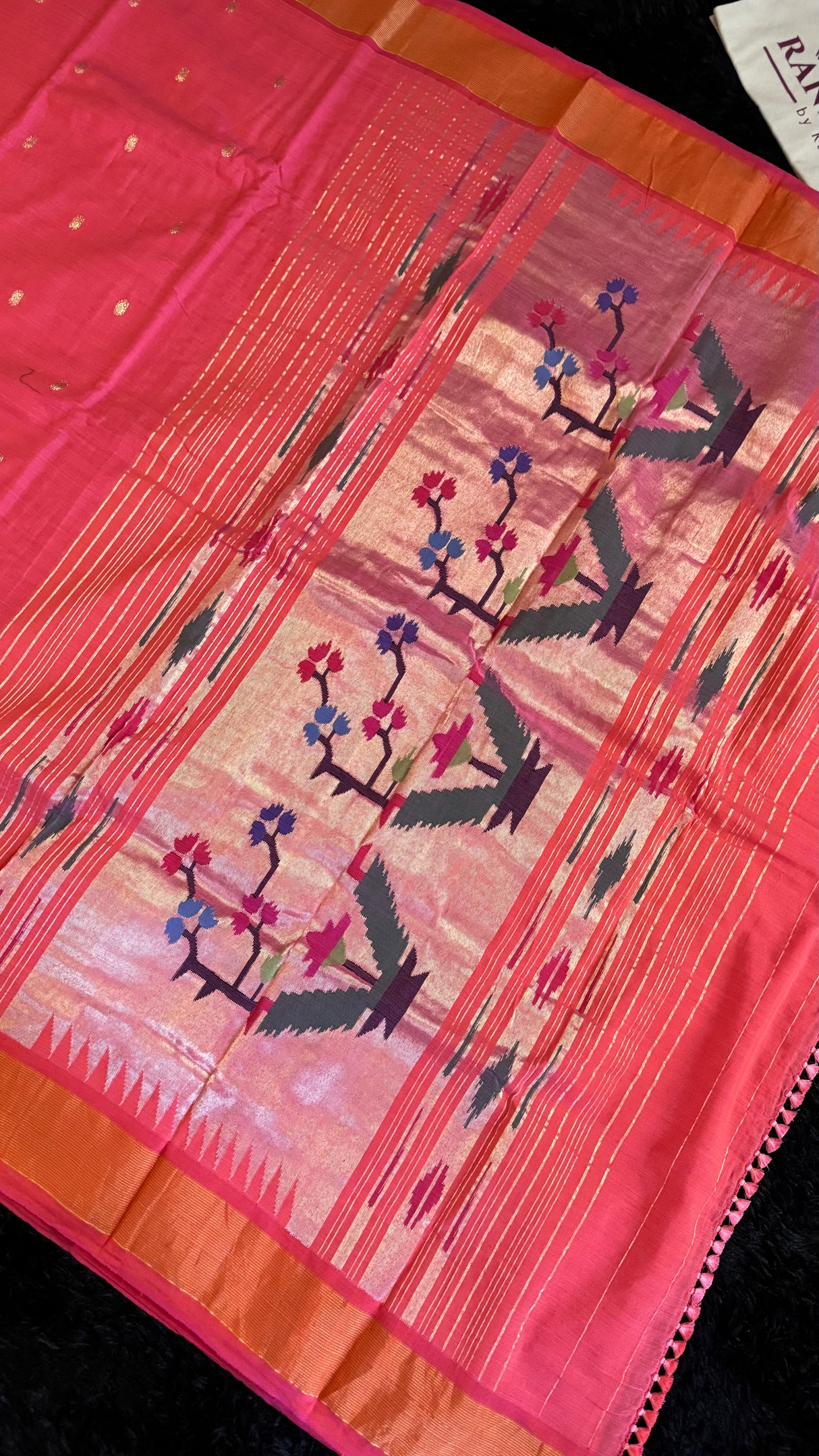 Salmon Cotton Paithani