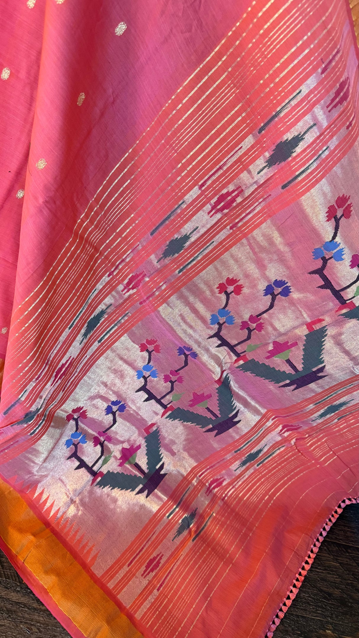 Salmon Cotton Paithani