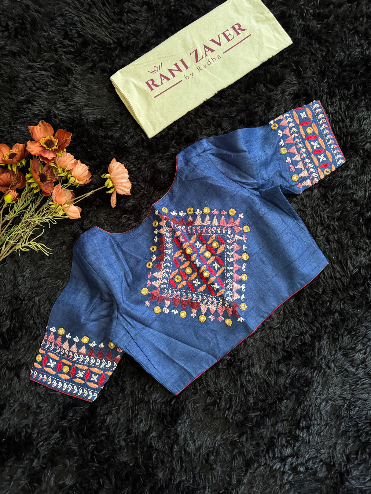 Navy Blue Kathiawadi Hand Embroidered