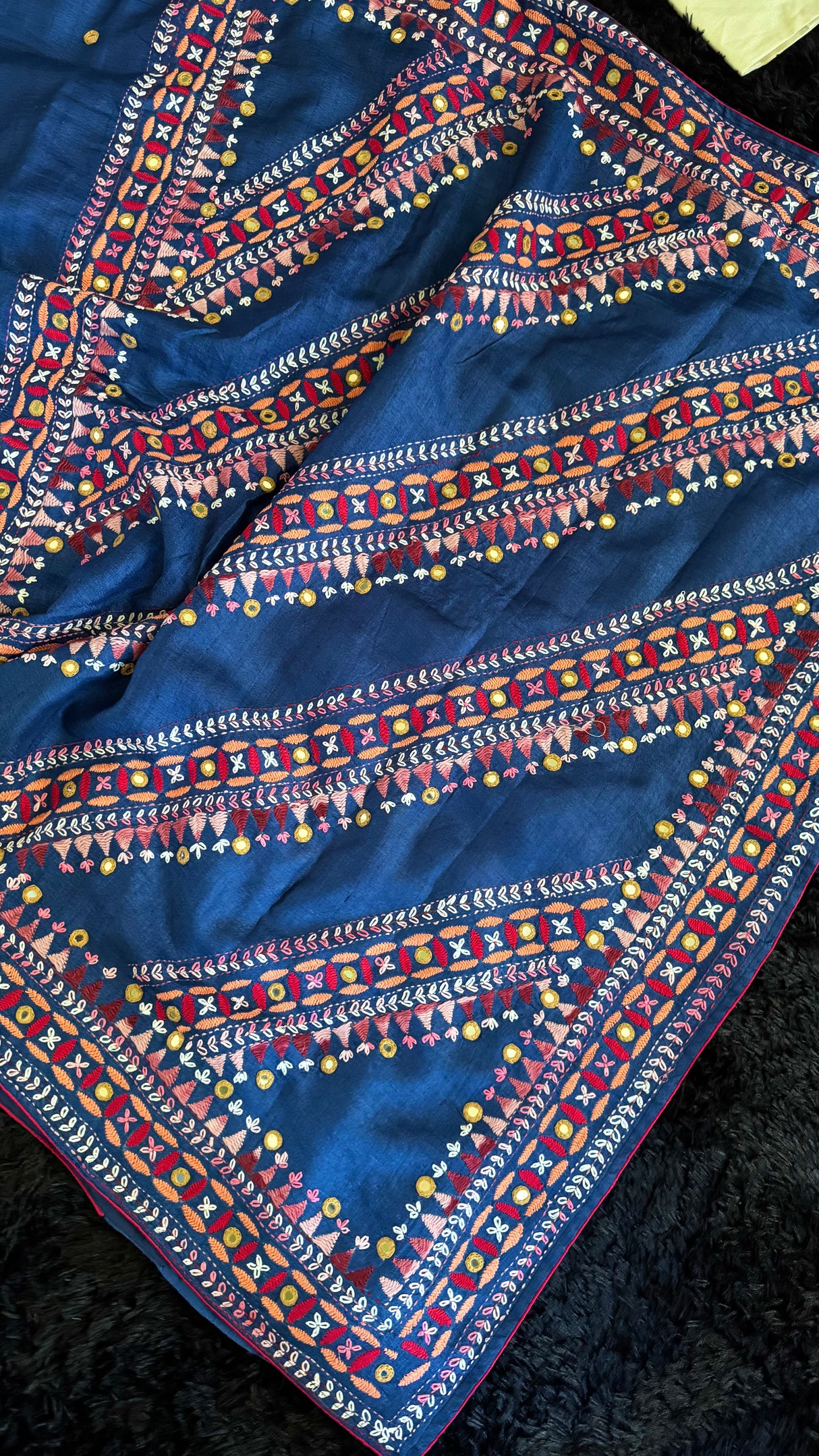 Navy Blue Kathiawadi Hand Embroidered