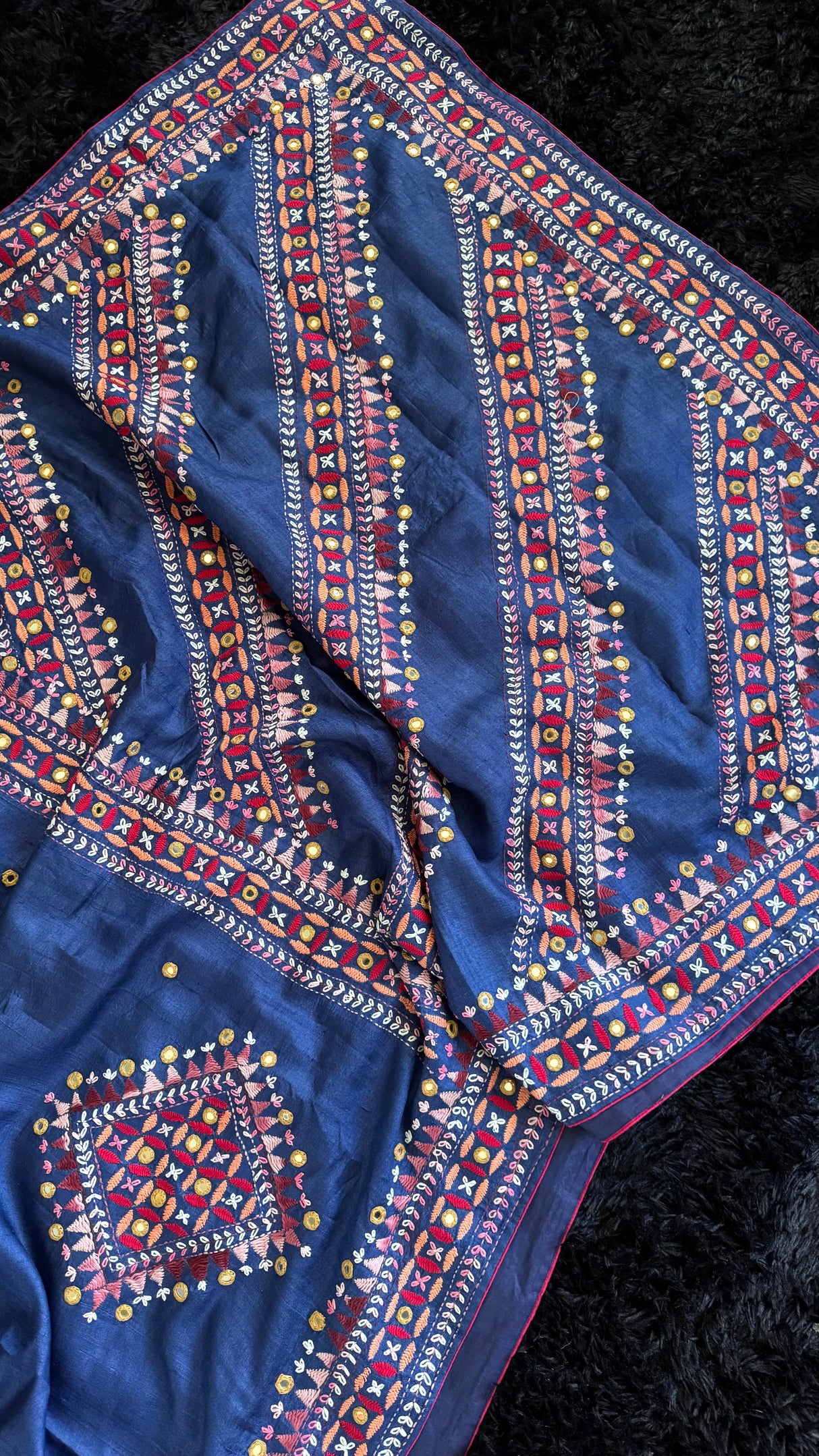 Navy Blue Kathiawadi Hand Embroidered