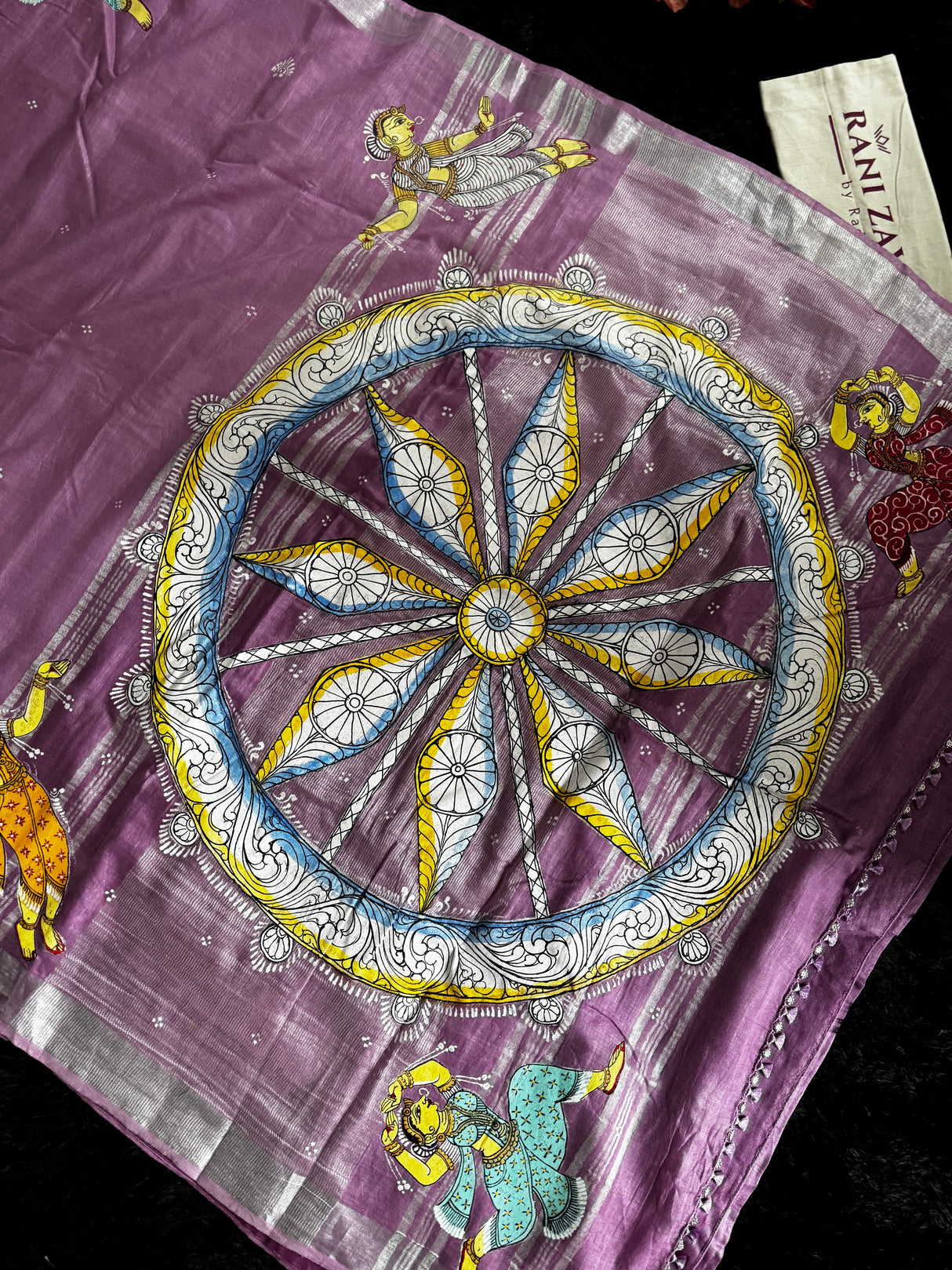 Lavender Hand Painted Patachitra Konark Temple Theme Cotton Linen