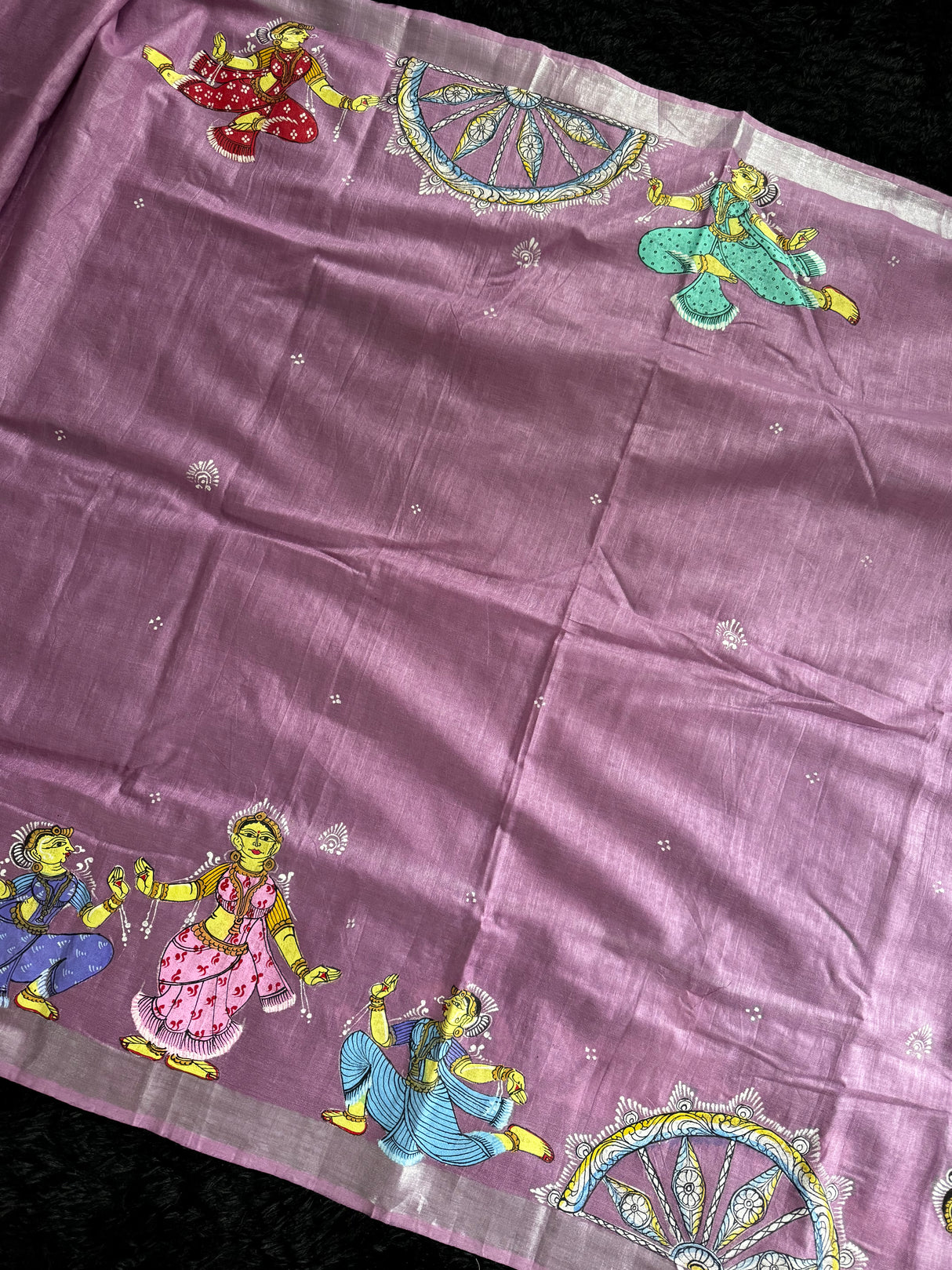 Lavender Hand Painted Patachitra Konark Temple Theme Cotton Linen