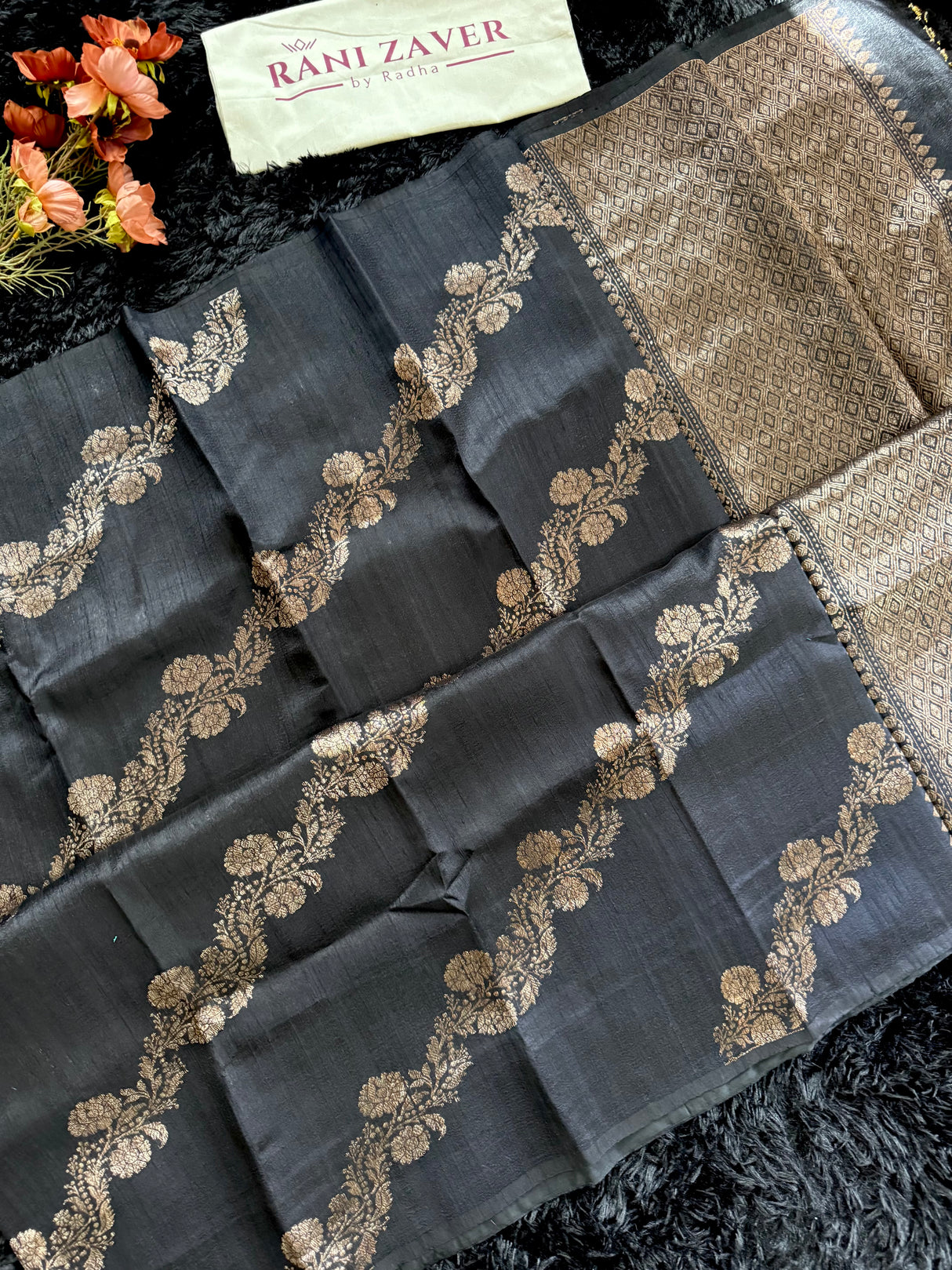 Black Pure Raw Silk Banarasi