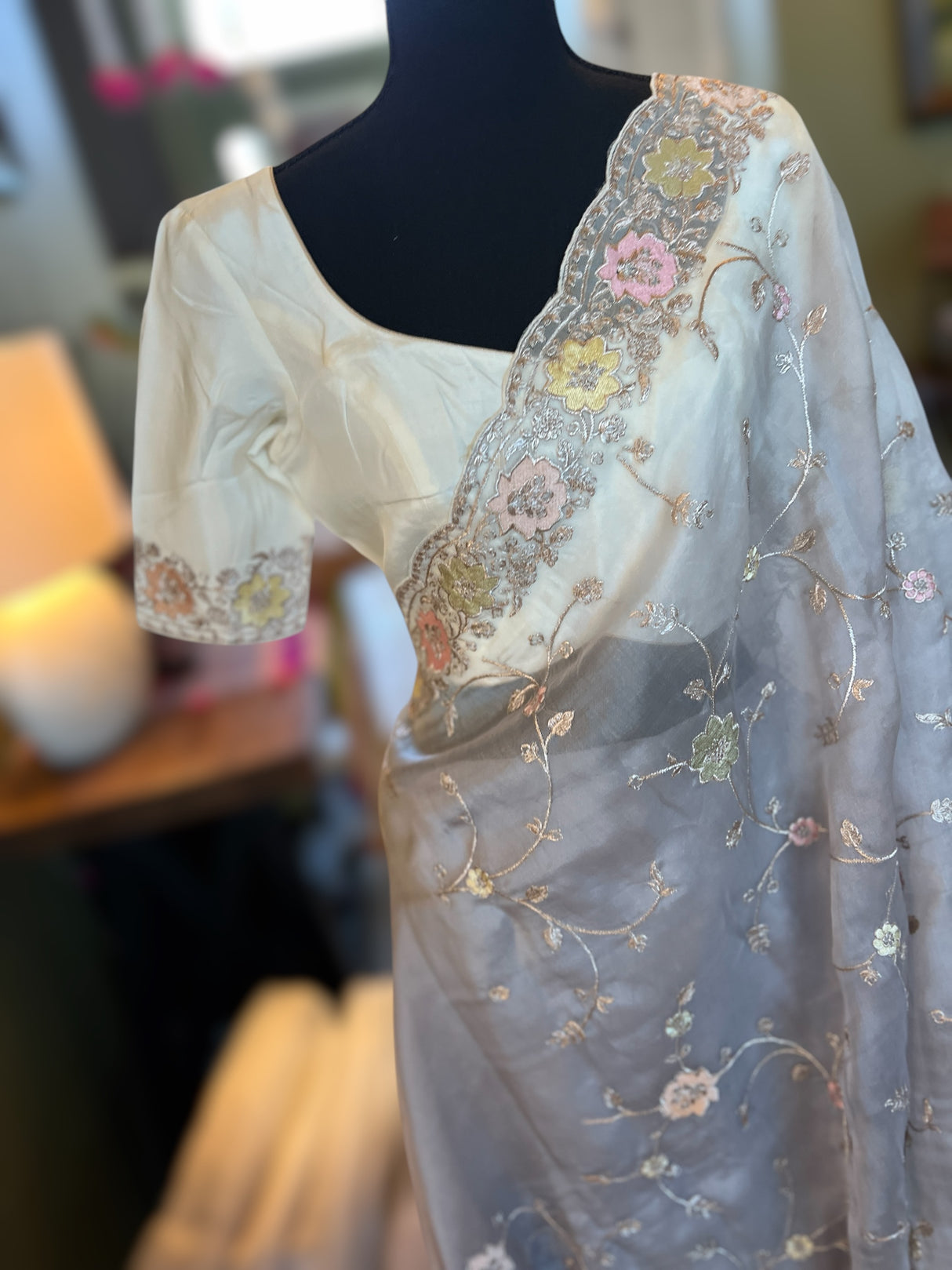 Pure Embroidered Organza with Stitched Blouse