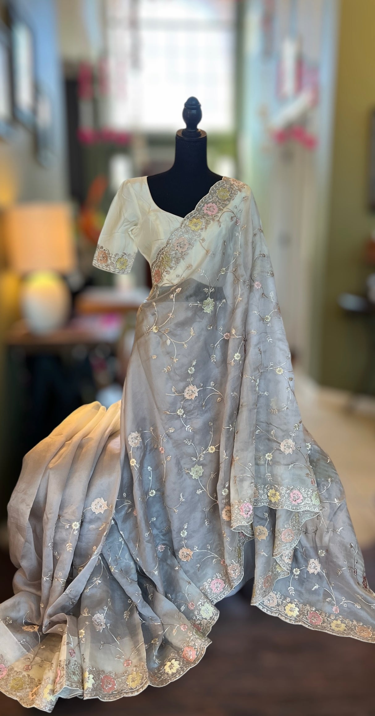 Pure Embroidered Organza with Stitched Blouse