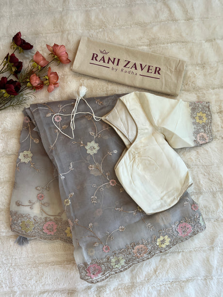 Pure Embroidered Organza with Stitched Blouse