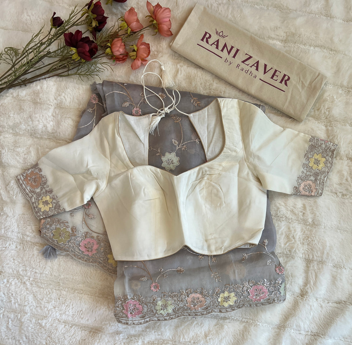 Pure Embroidered Organza with Stitched Blouse