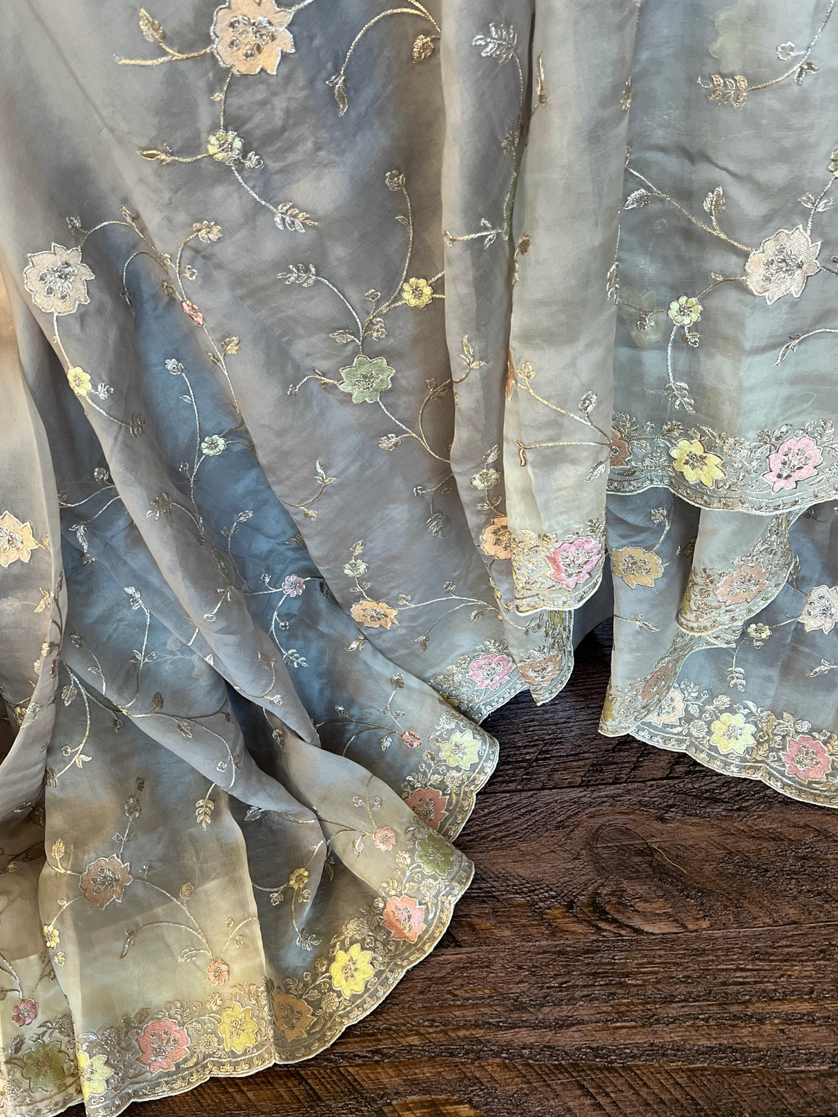Pure Embroidered Organza with Stitched Blouse