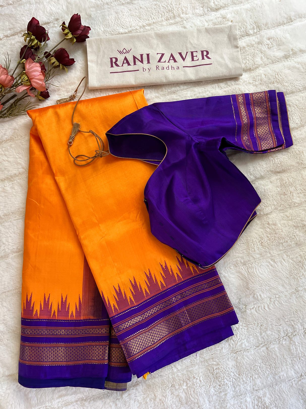 Mango Orange Purple Ilkal Pure Silk Saree