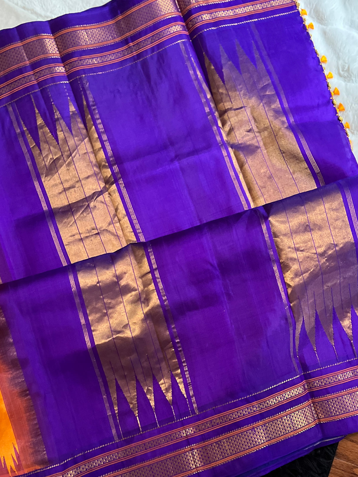 Mango Orange Purple Ilkal Pure Silk Saree
