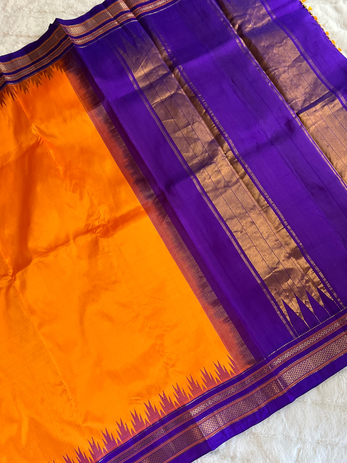 Mango Orange Purple Ilkal Pure Silk Saree
