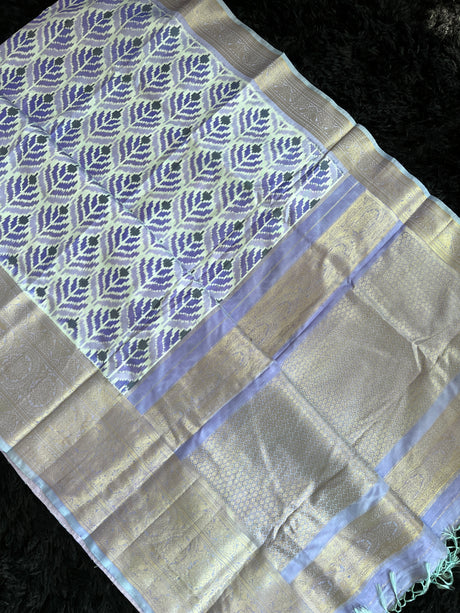 Ikkat Kanchipuram Kusion Handloom Pure Silk with Pre-Stitched Blouse