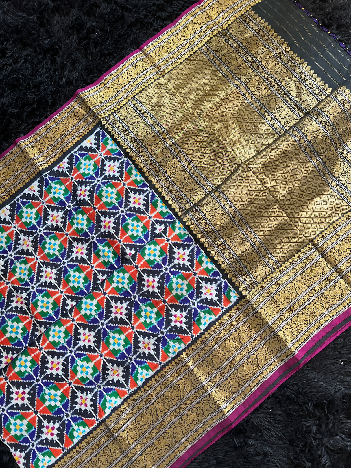 Ikkat Kanchipuram Fusion Handloom Pure Silk with Pre-Stitched Blouse