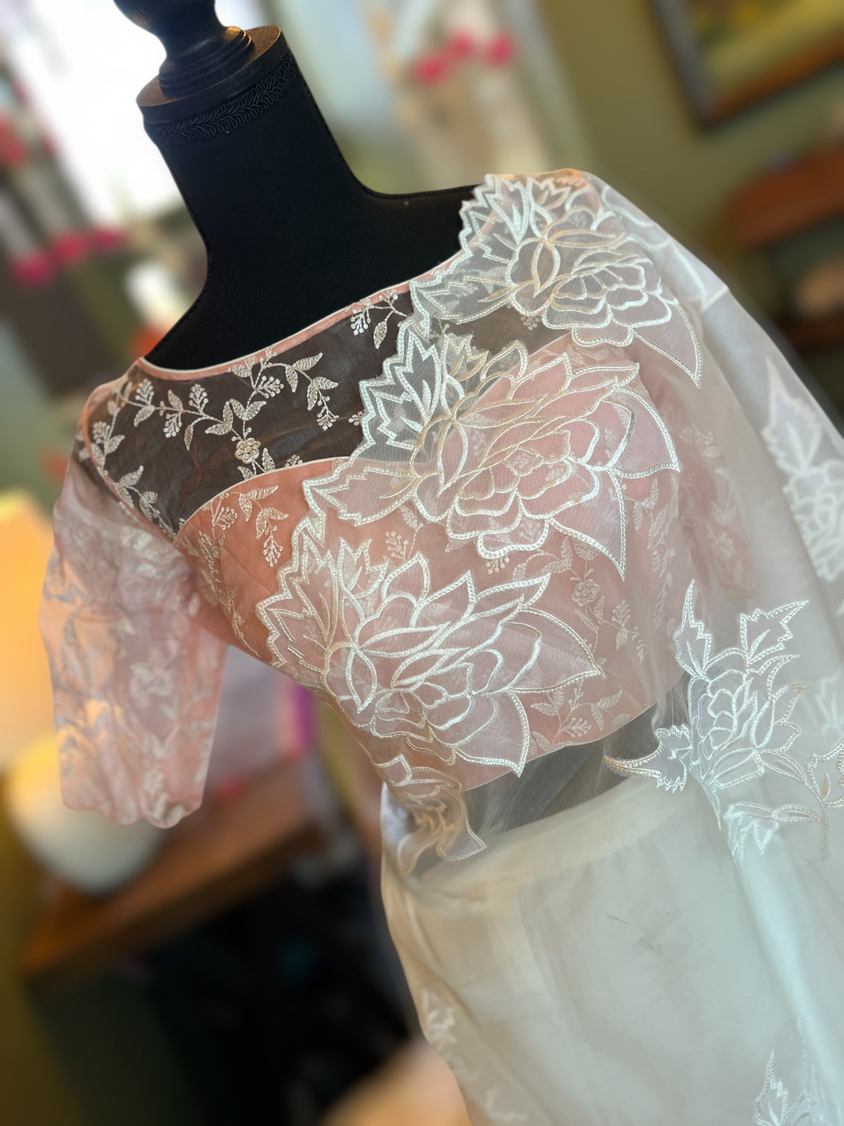 Pearl White Organza with Chikenkari blouse