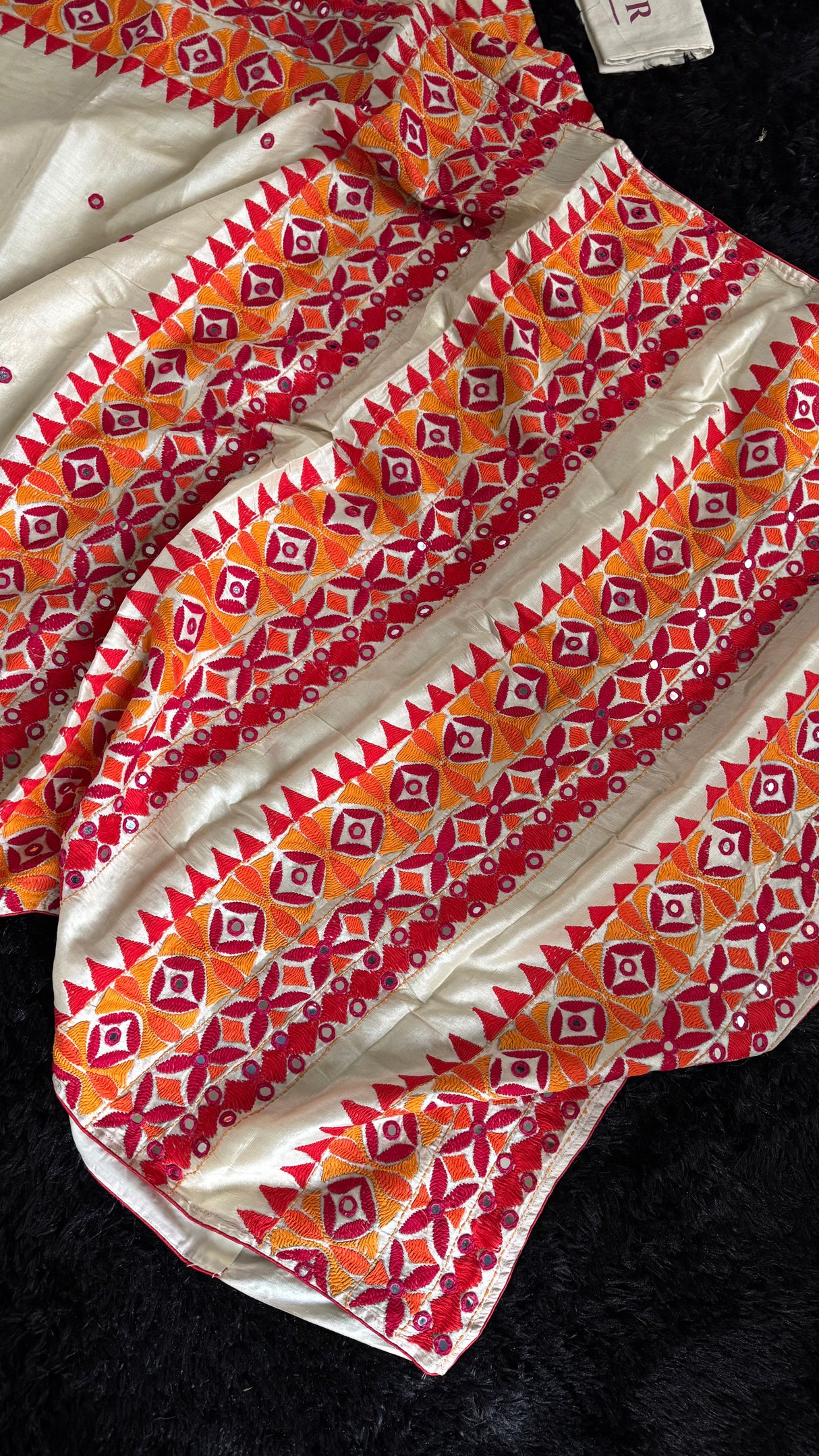 Cream Color Kathiawadi Hand Embroidered