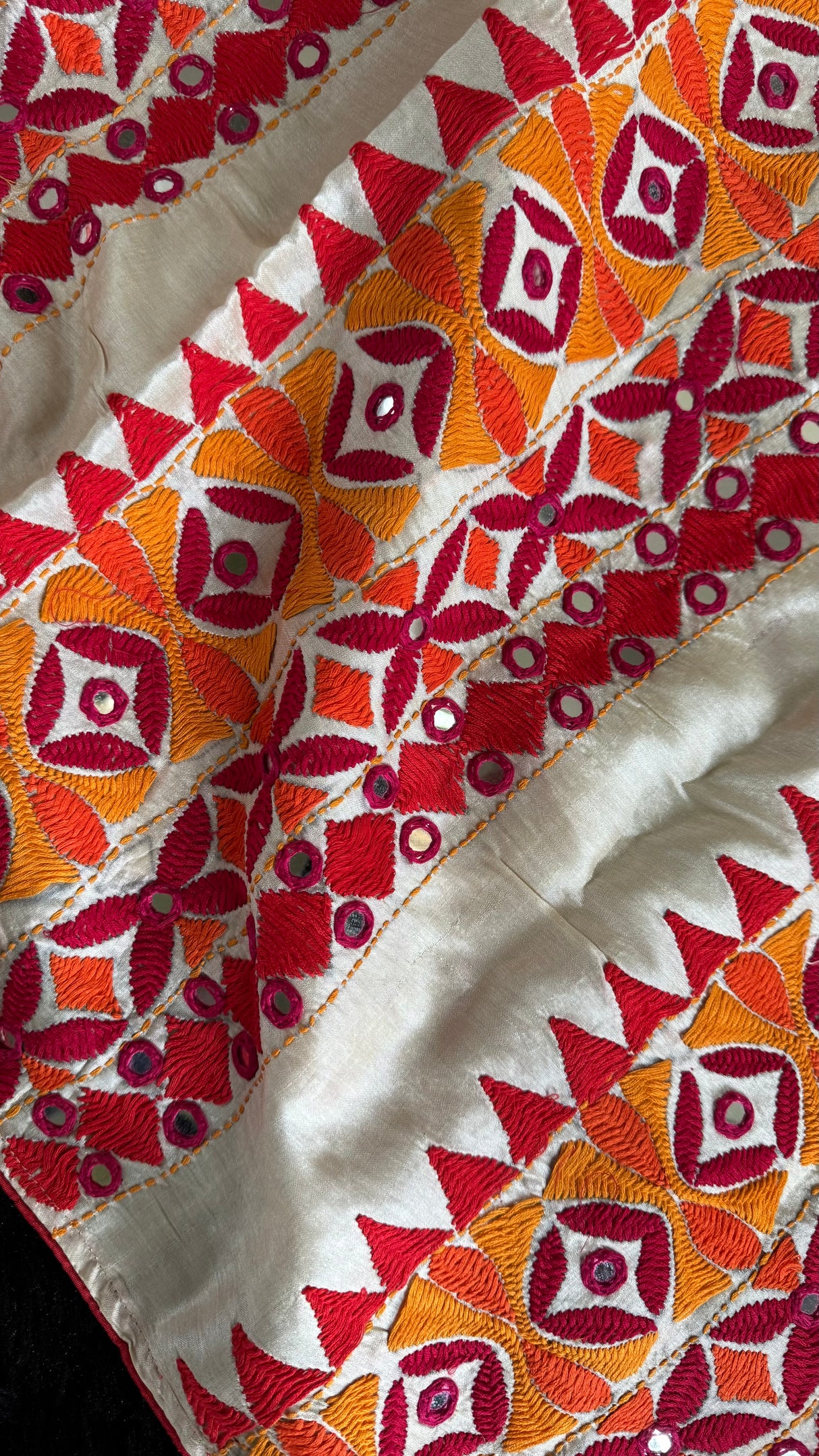 Cream Color Kathiawadi Hand Embroidered