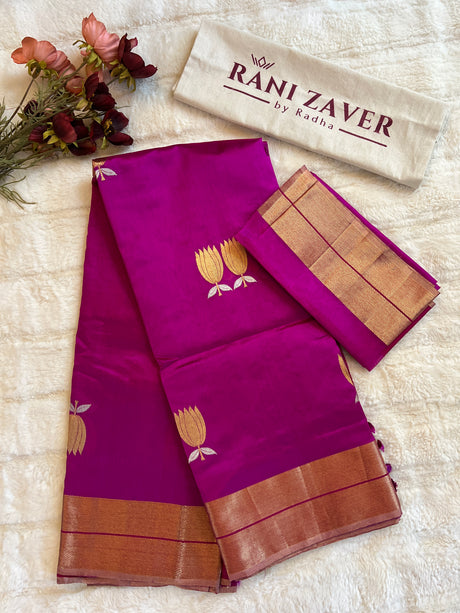 Magenta Exclusive Dohra Butti Chanderi Pattu Silk