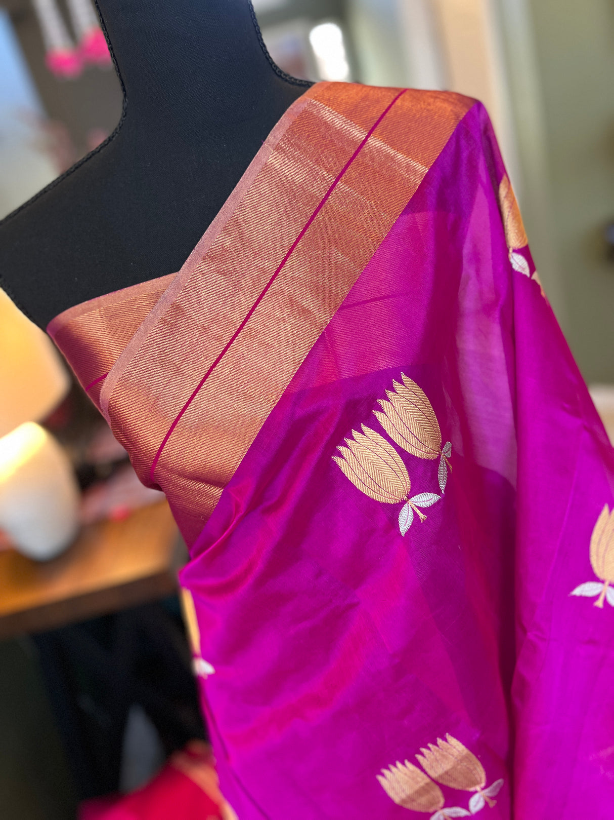 Magenta Exclusive Dohra Butti Chanderi Pattu Silk