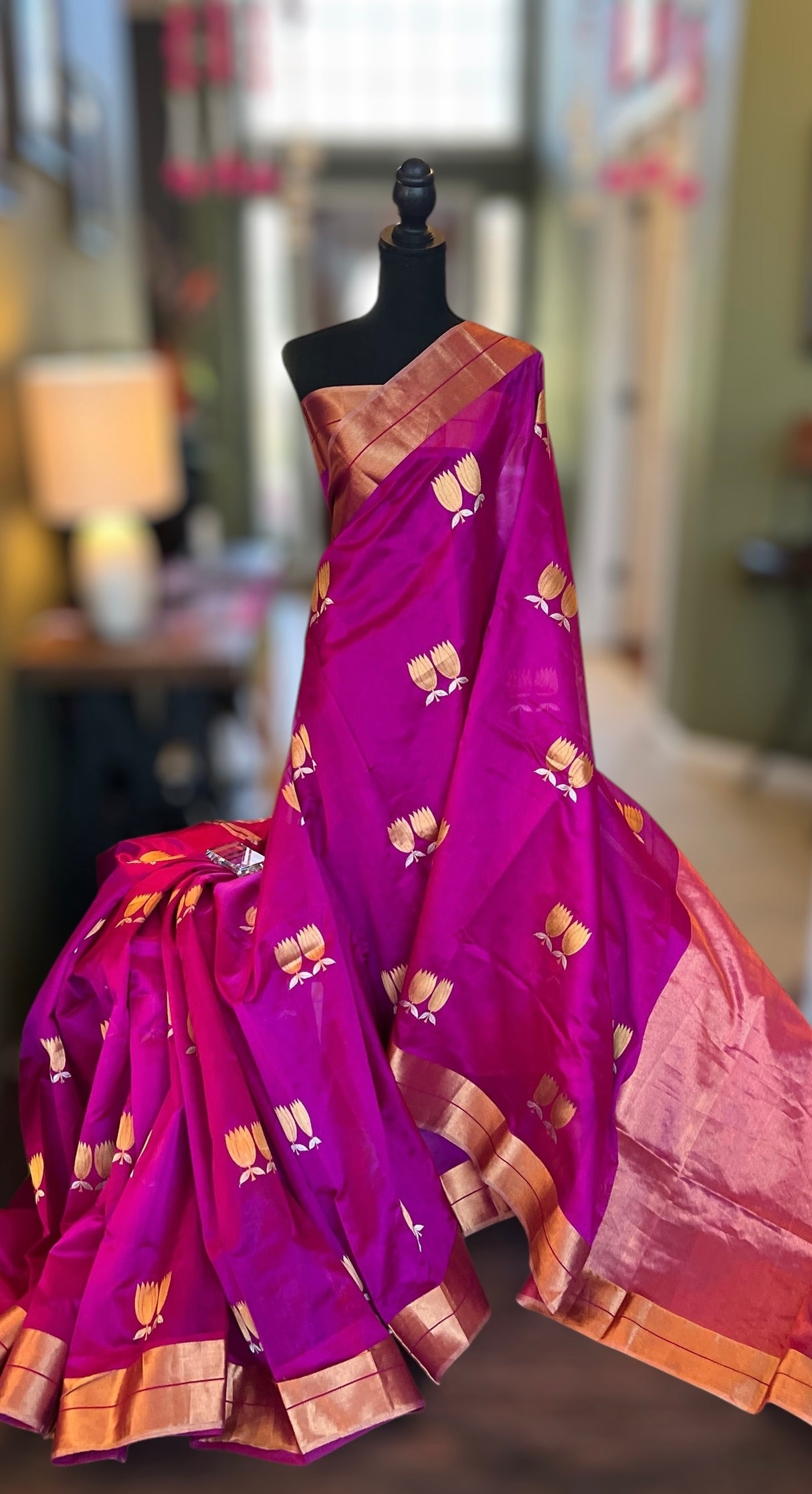 Magenta Exclusive Dohra Butti Chanderi Pattu Silk
