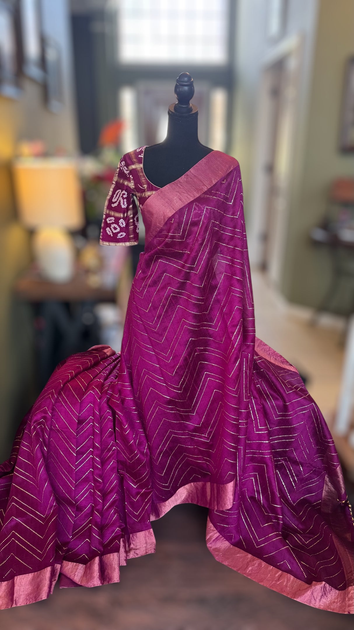 Magenta Dupion Tussar Silk