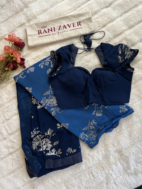 Blues Shaded Sequins Pure Georgette