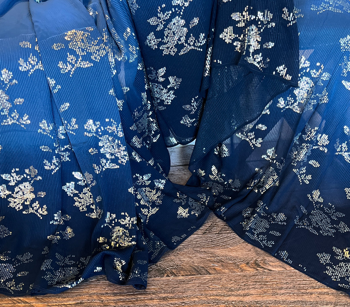 Blues Shaded Sequins Pure Georgette