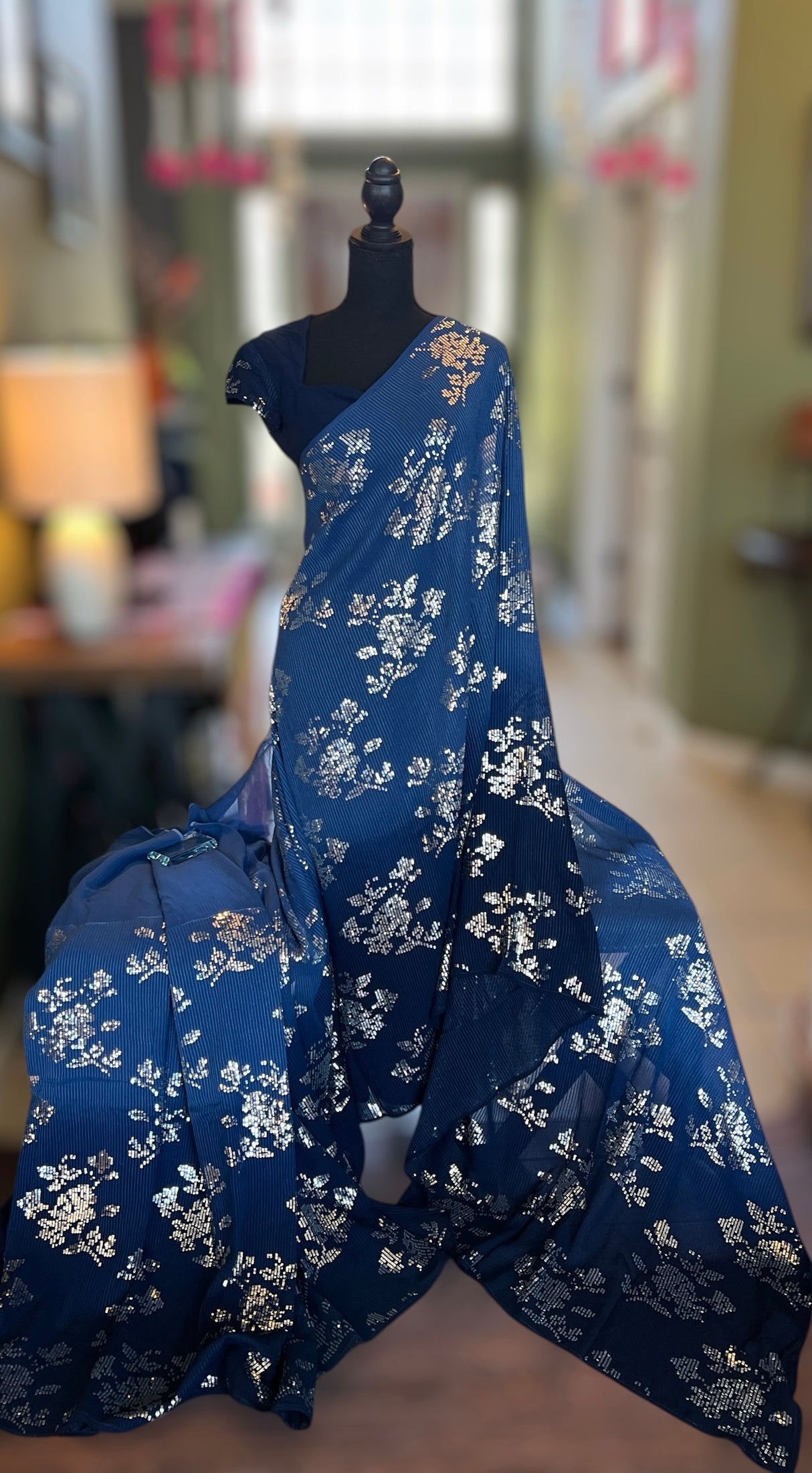 Blues Shaded Sequins Pure Georgette