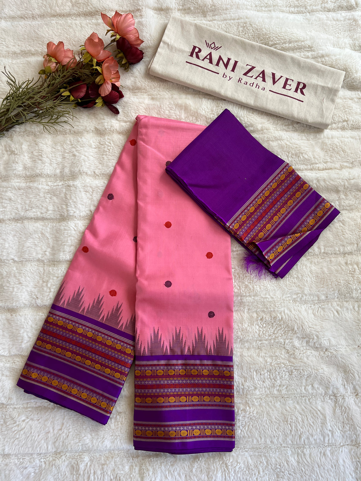 Pink Korvai Kanchipuram Silk Thread Butta Handloom Pure Silk