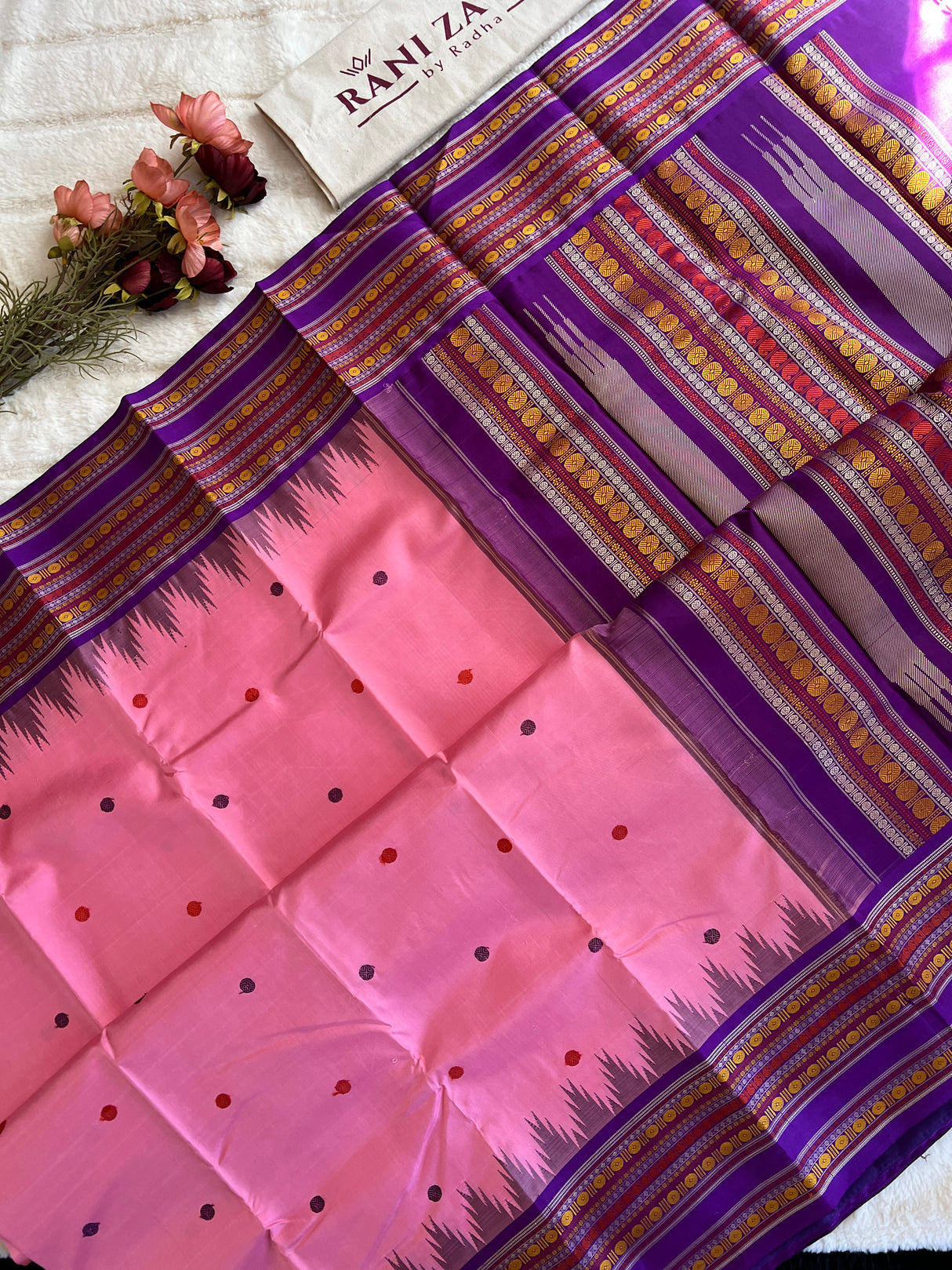Pink Korvai Kanchipuram Silk Thread Butta Handloom Pure Silk
