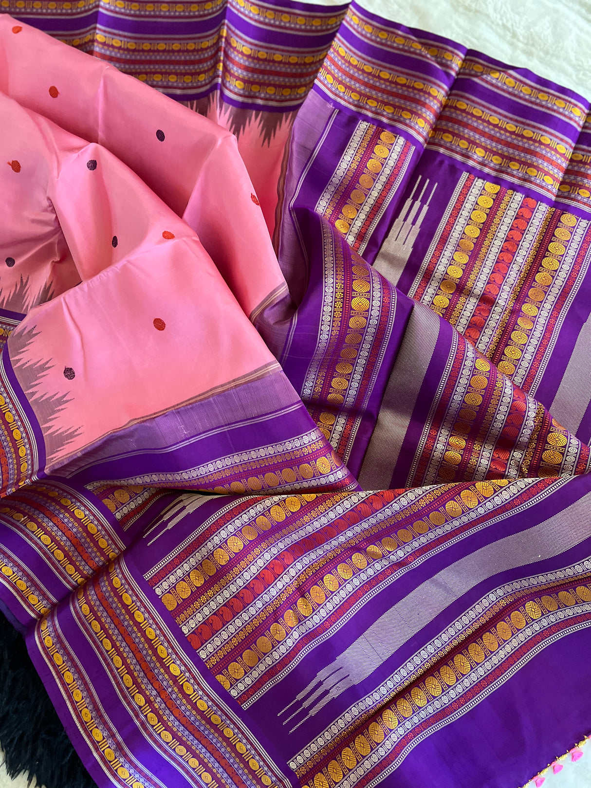 Pink Korvai Kanchipuram Silk Thread Butta Handloom Pure Silk
