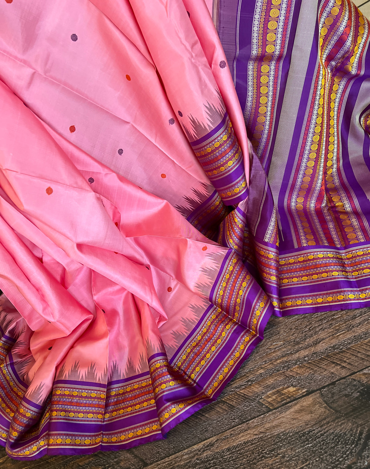 Pink Korvai Kanchipuram Silk Thread Butta Handloom Pure Silk
