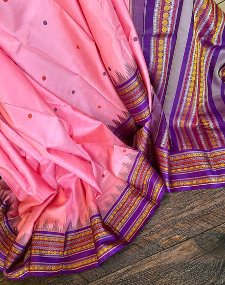 Pink Korvai Kanchipuram Silk Thread Butta Handloom Pure Silk