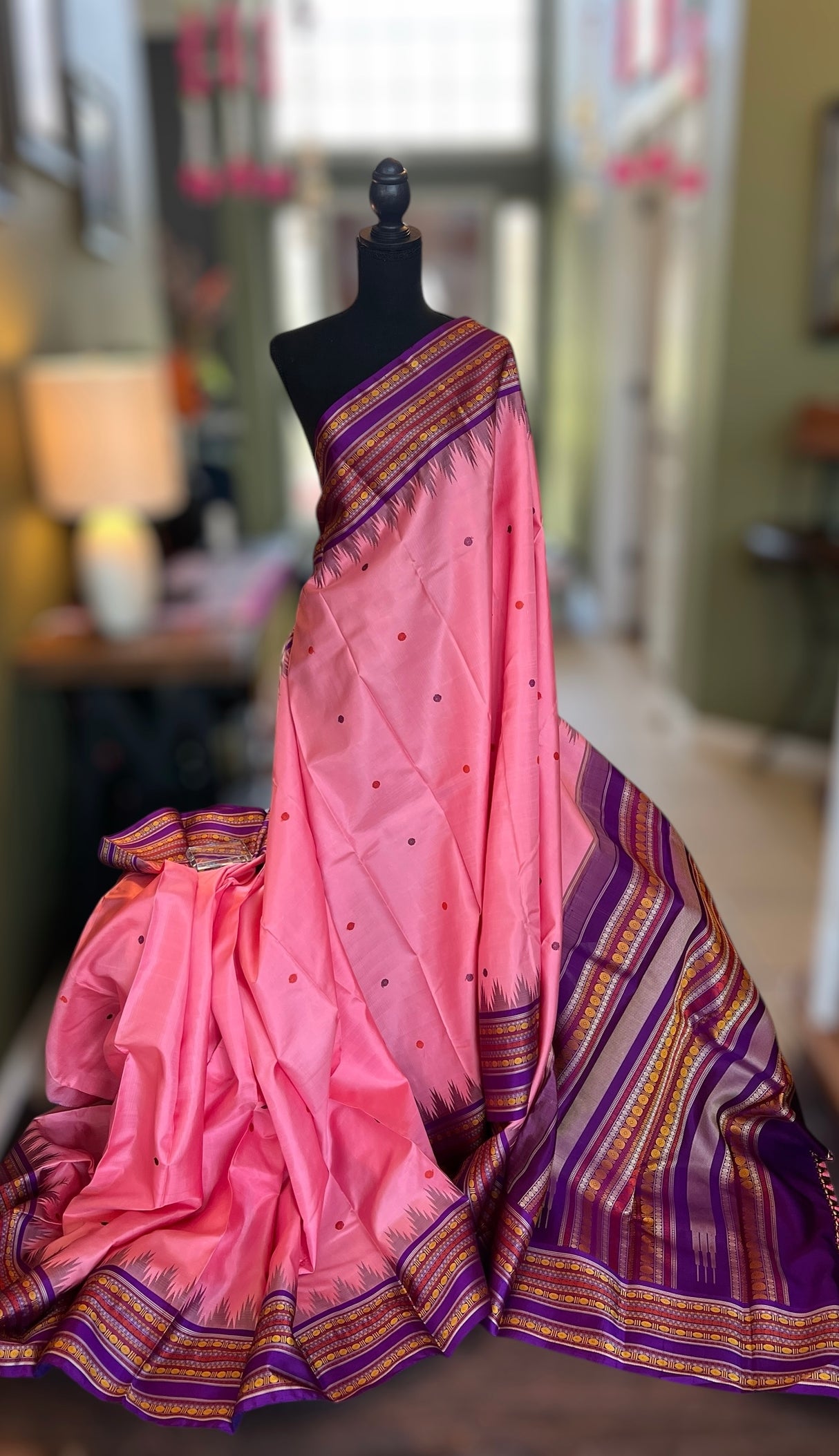 Pink Korvai Kanchipuram Silk Thread Butta Handloom Pure Silk