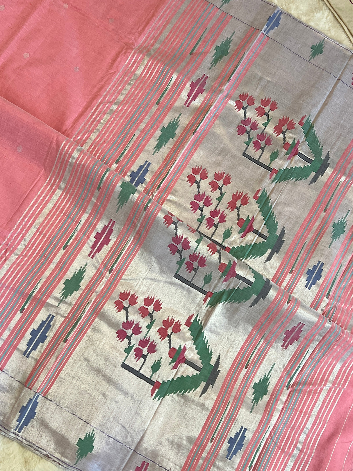 Baby Pink Barav Panja Handloom Pure Cotton Paithani