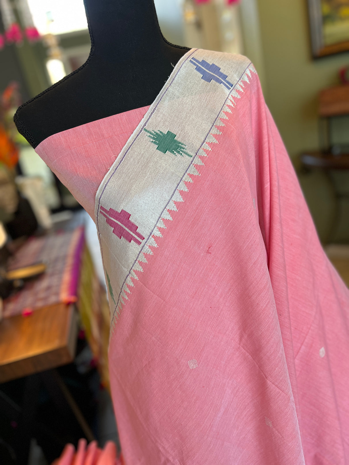 Baby Pink Barav Panja Handloom Pure Cotton Paithani
