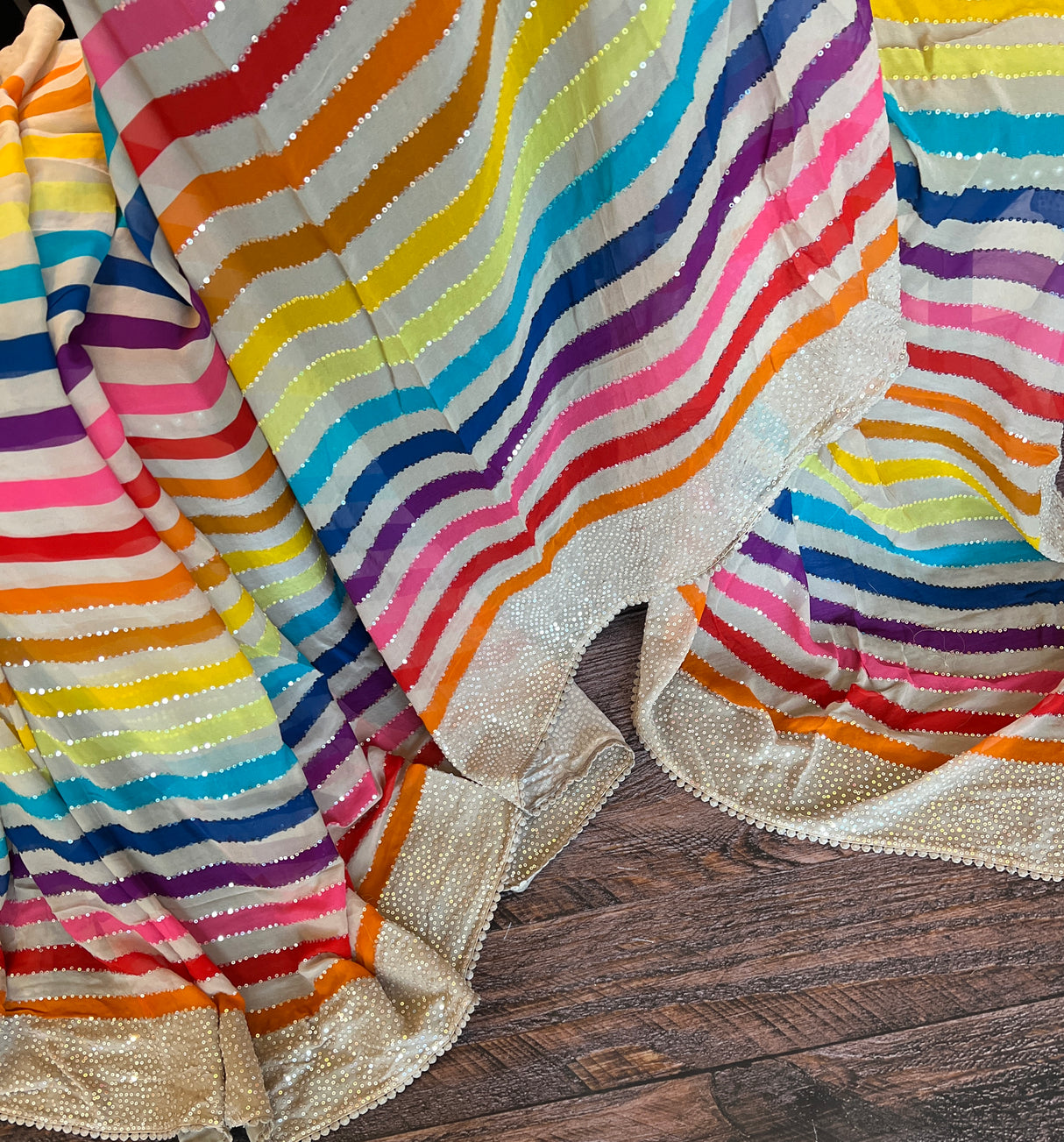 Multi Colored striped Pure Georgette Party Saree with UNSTITCHED blouse