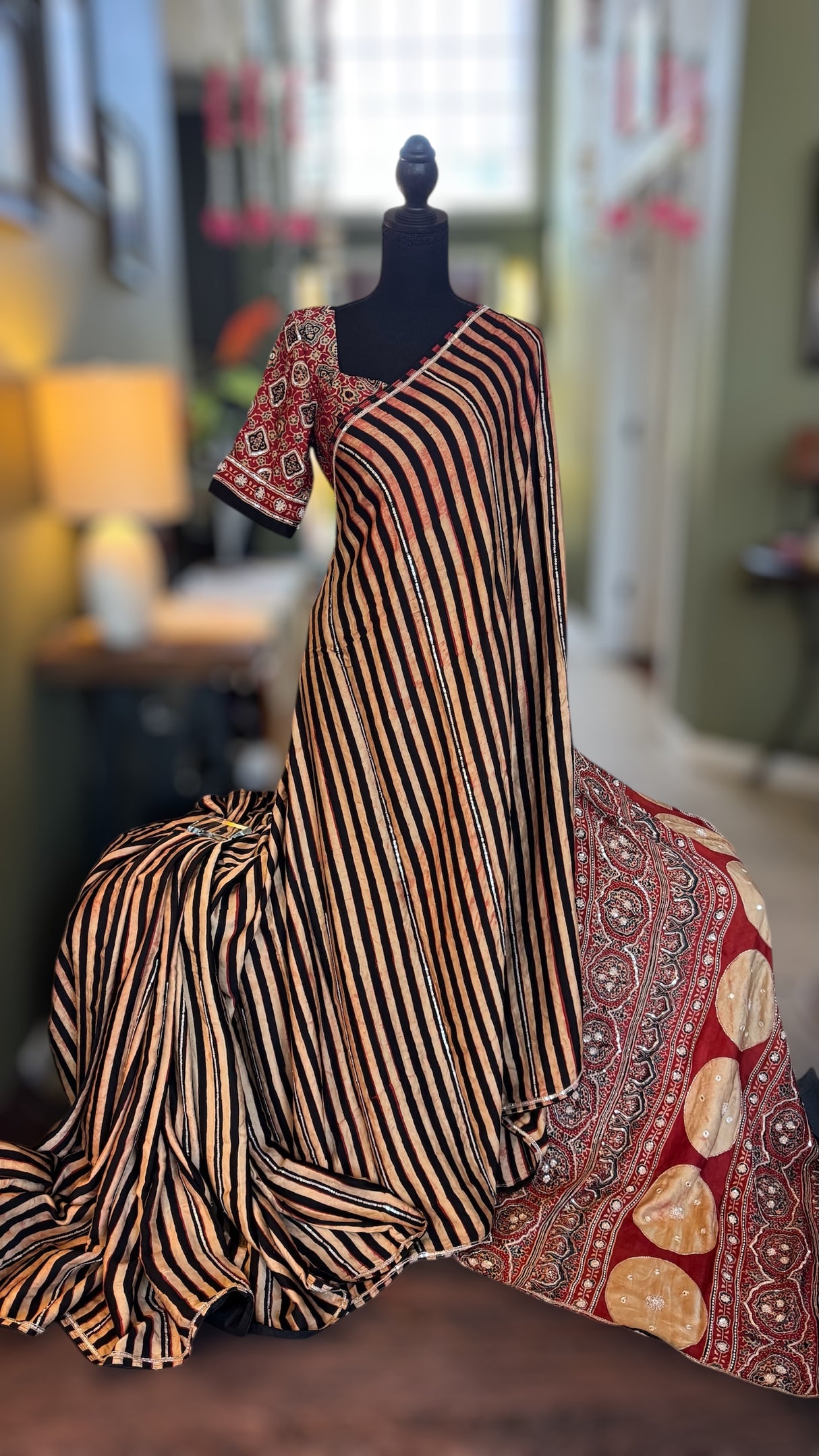 Ajrakh on Modal With Embroidery