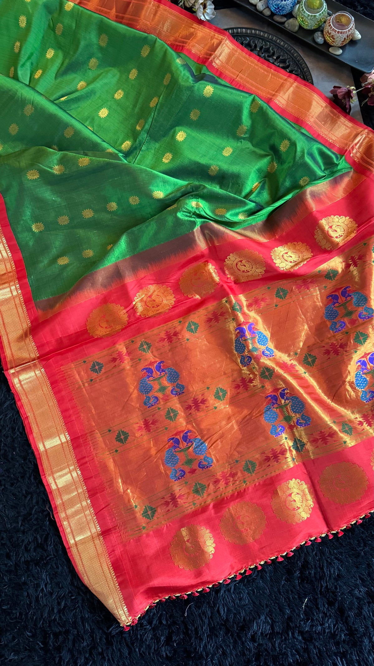 Green Red Maharani Paithani Handloom Pure Silk