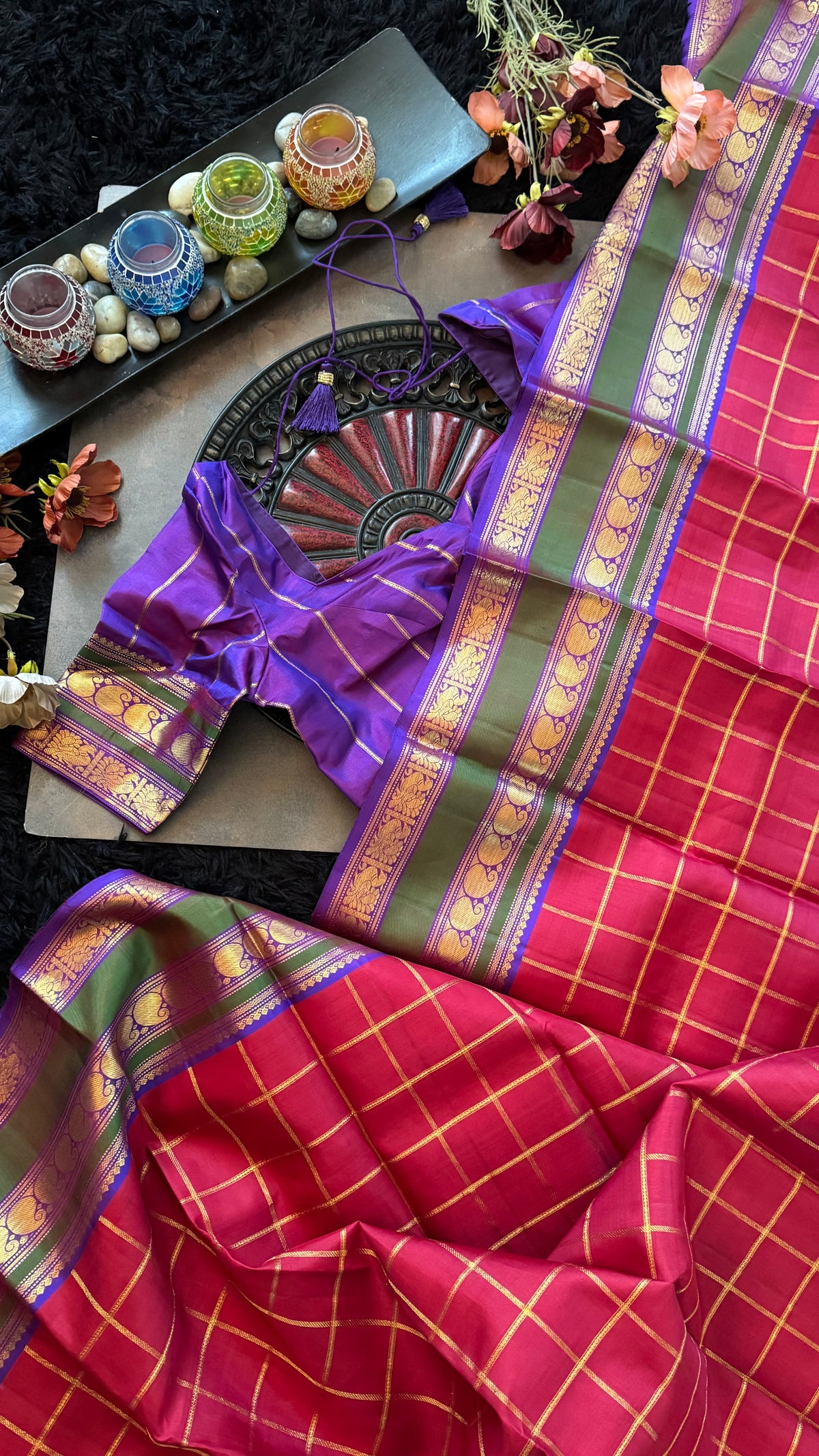 Red Purple Korvai Kanchipuram Pure Silk