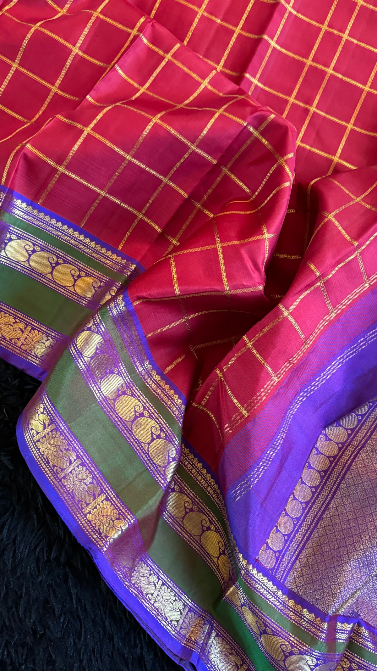 Red Purple Korvai Kanchipuram Pure Silk